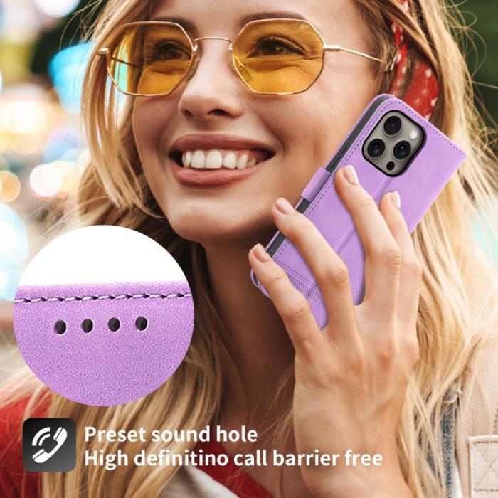 DIERFENG - DIERFENG DF-03 iPhone 16 Pro Max Wallet Fodral Äkta läder - Lila