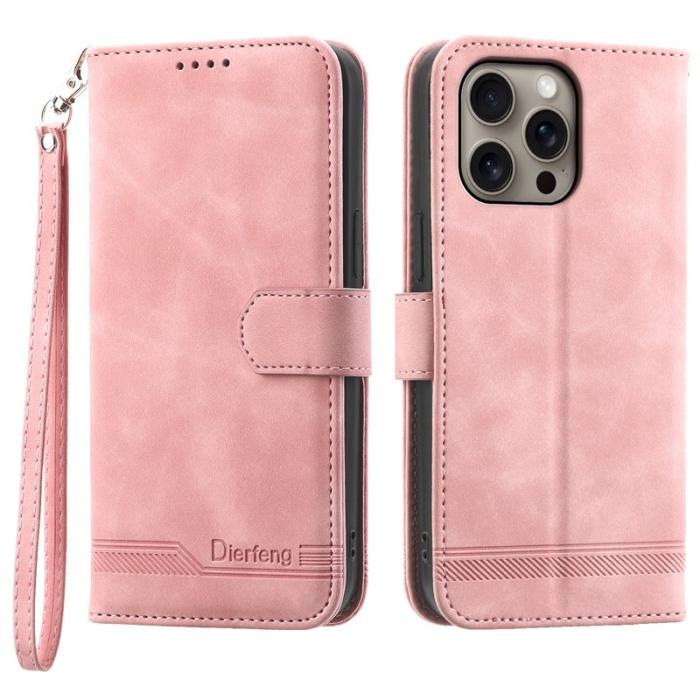 DIERFENG - DIERFENG DF-03 iPhone 16 Pro Max Wallet Fodral Äkta läder - Pink
