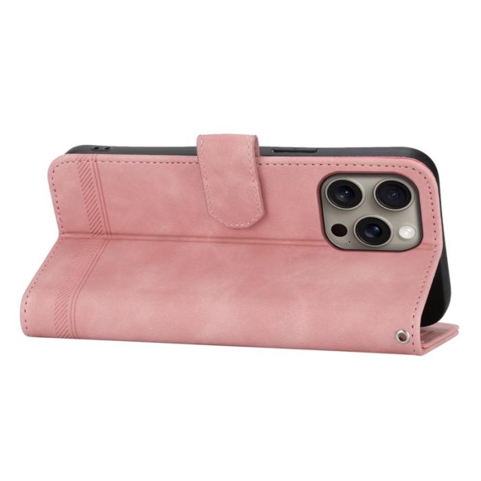 DIERFENG - DIERFENG DF-03 iPhone 16 Pro Max Wallet Fodral Äkta läder - Pink