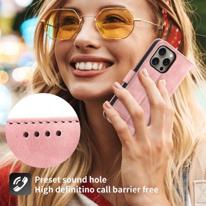 DIERFENG - DIERFENG DF-03 iPhone 16 Pro Max Wallet Fodral Äkta läder - Pink