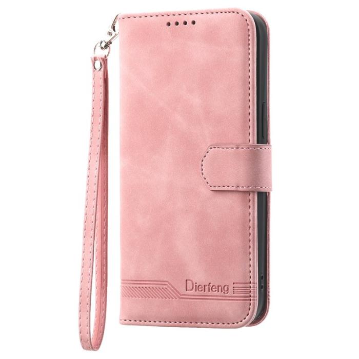DIERFENG - DIERFENG DF-03 iPhone 16 Pro Max Wallet Fodral Äkta läder - Pink
