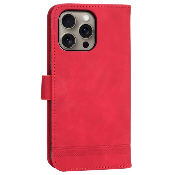 DIERFENG - DIERFENG DF-03 iPhone 16 Pro Max Wallet Fodral Äkta läder - Röd