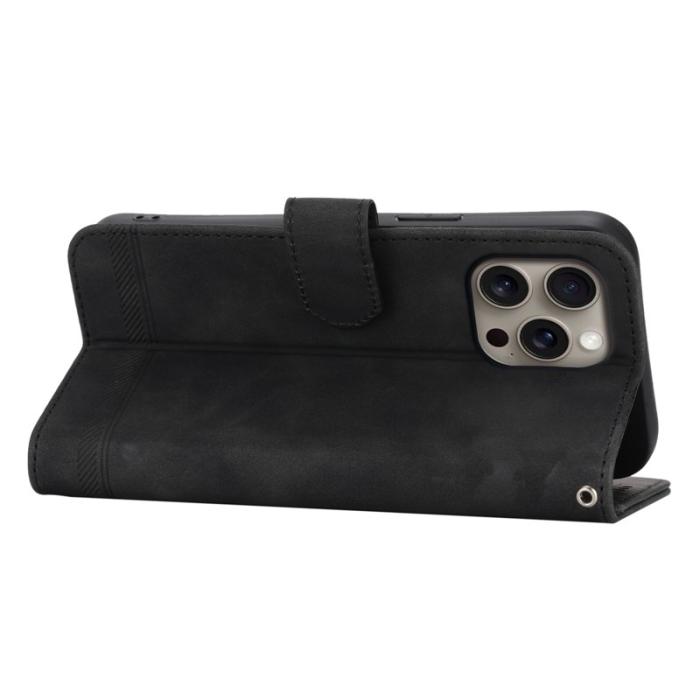 DIERFENG - DIERFENG DF-03 iPhone 16 Pro Max Wallet Fodral Äkta läder - Svart