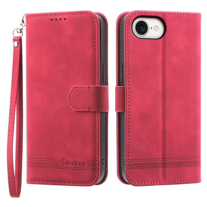 DIERFENG - DIERFENG DF-03 iPhone 16e Fodral i Äkta läder - Röd