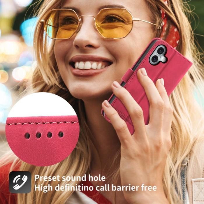 DIERFENG - DIERFENG DF-03 iPhone 17 Fodral Lines Imprint Äkta läder - Röd