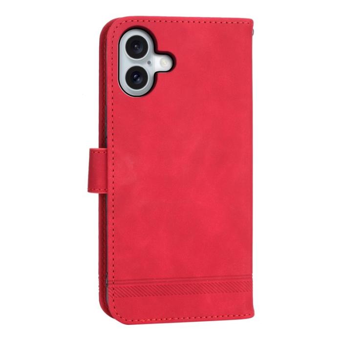 DIERFENG - DIERFENG DF-03 iPhone 17 Fodral Lines Imprint Äkta läder - Röd