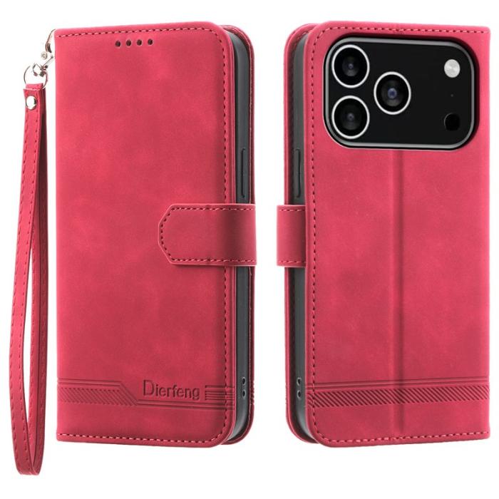 DIERFENG - DIERFENG DF-03 iPhone 17 Pro Fodral Äkta läder - Röd