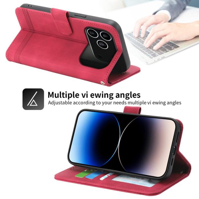 DIERFENG - DIERFENG DF-03 iPhone 17 Pro Fodral Äkta läder - Röd