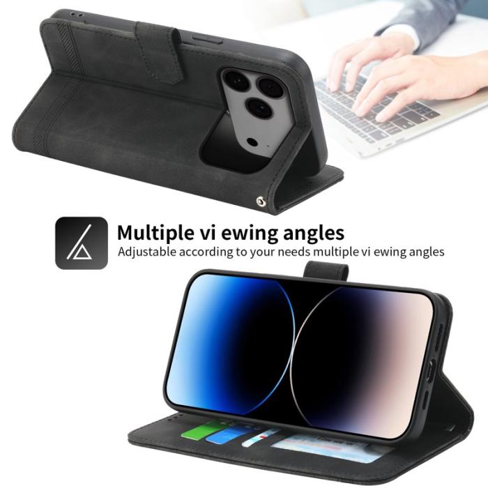 DIERFENG - DIERFENG DF-03 iPhone 17 Pro Max Fodral Äkta läder - Svart