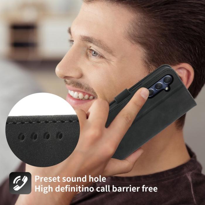 DIERFENG - DIERFENG DF-03 Samsung Galaxy M54 5G Fodral Äkta läder - Svart