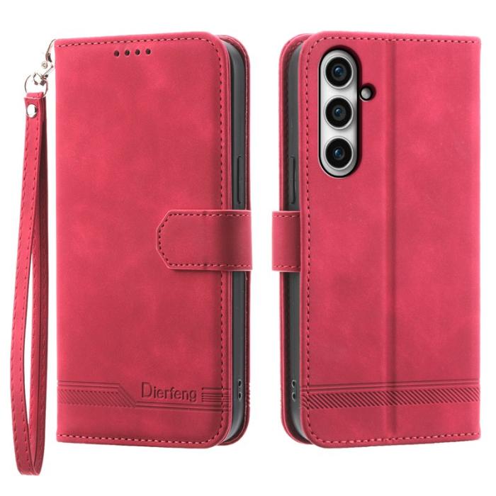 DIERFENG - DIERFENG DF-03 Samsung Galaxy S23 FE Fodral Äkta läder - Röd