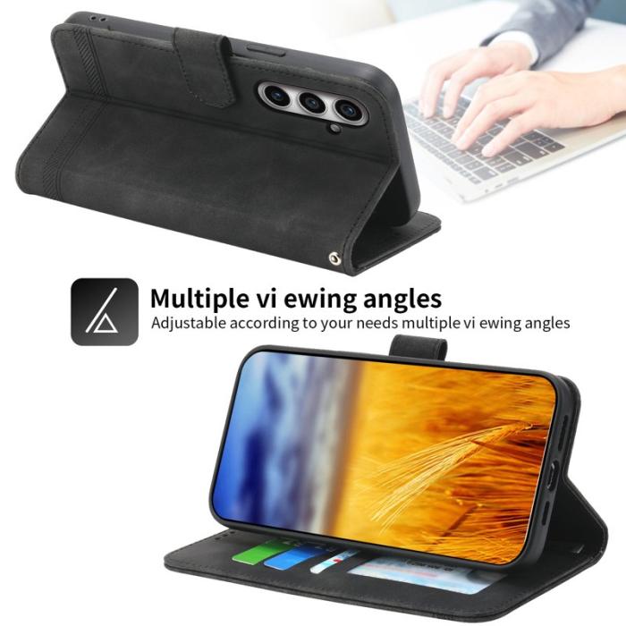 DIERFENG - DIERFENG DF-03 Samsung Galaxy S23 FE Fodral Äkta läder - Svart