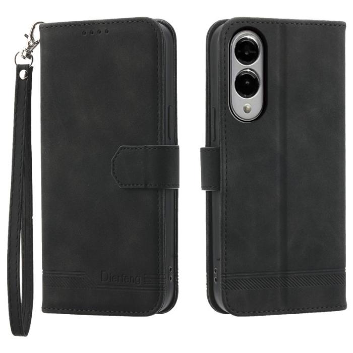 DIERFENG - DIERFENG DF-03 Samsung Galaxy S25 Edge Fodral Äkta läder - Svart