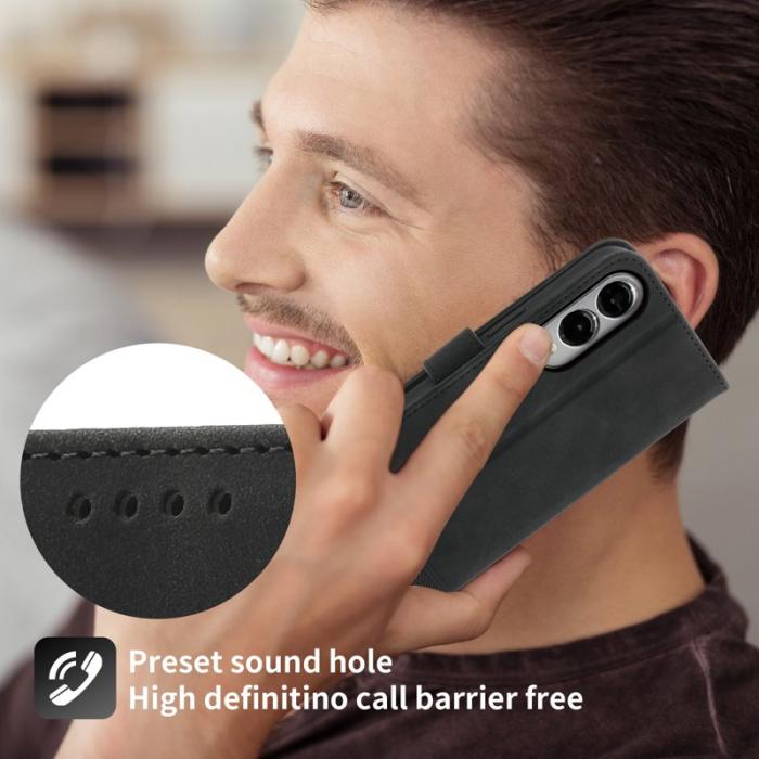 DIERFENG - DIERFENG DF-03 Samsung Galaxy S25 Edge Fodral Äkta läder - Svart