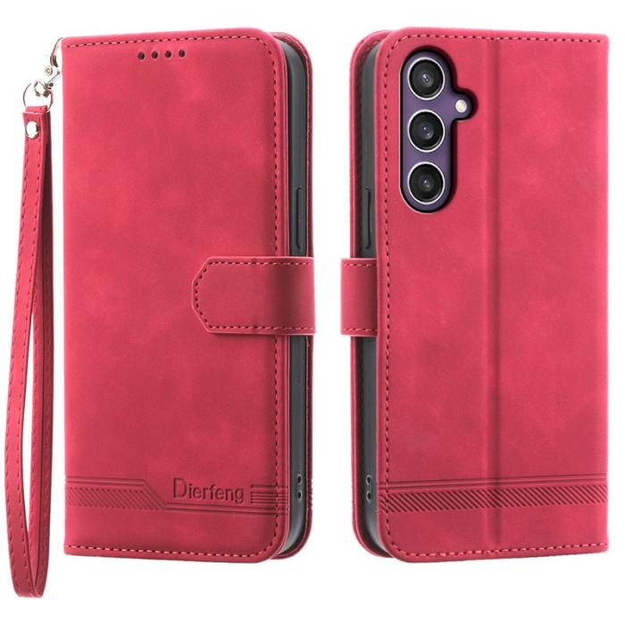 DIERFENG - DIERFENG DF-03 Samsung Galaxy S25+ Fodral Äkta läder - Röd