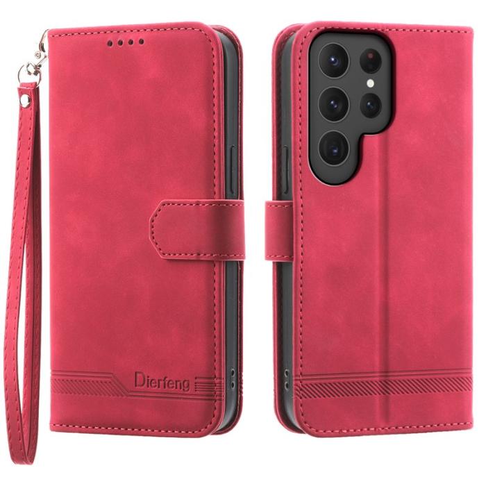 DIERFENG - DIERFENG DF-03 Samsung Galaxy S25 Ultra Fodral Äkta läder - Röd