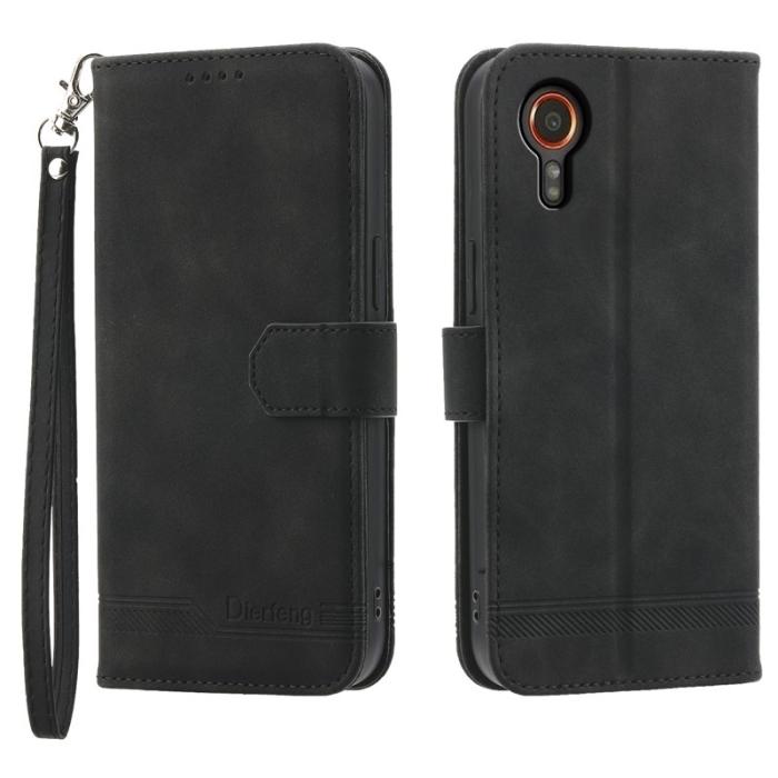 DIERFENG - DIERFENG DF-03 Samsung Galaxy Xcover7 Fodral - Äkta läder - Svart