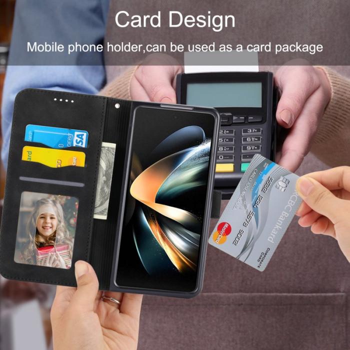 DIERFENG - DIERFENG DF-03 Samsung Galaxy Z Fold6 5G Fodral Äkta läder - Svart