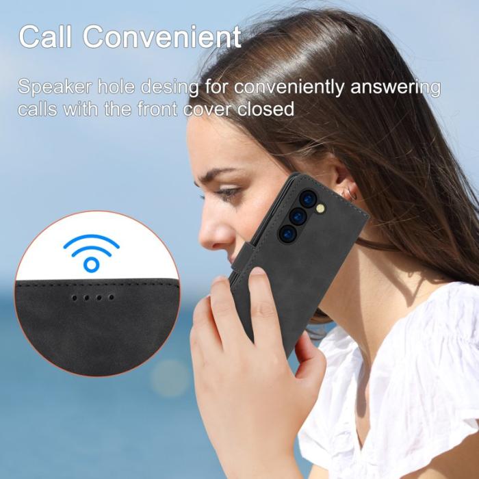 DIERFENG - DIERFENG DF-03 Samsung Galaxy Z Fold6 5G Fodral Äkta läder - Svart