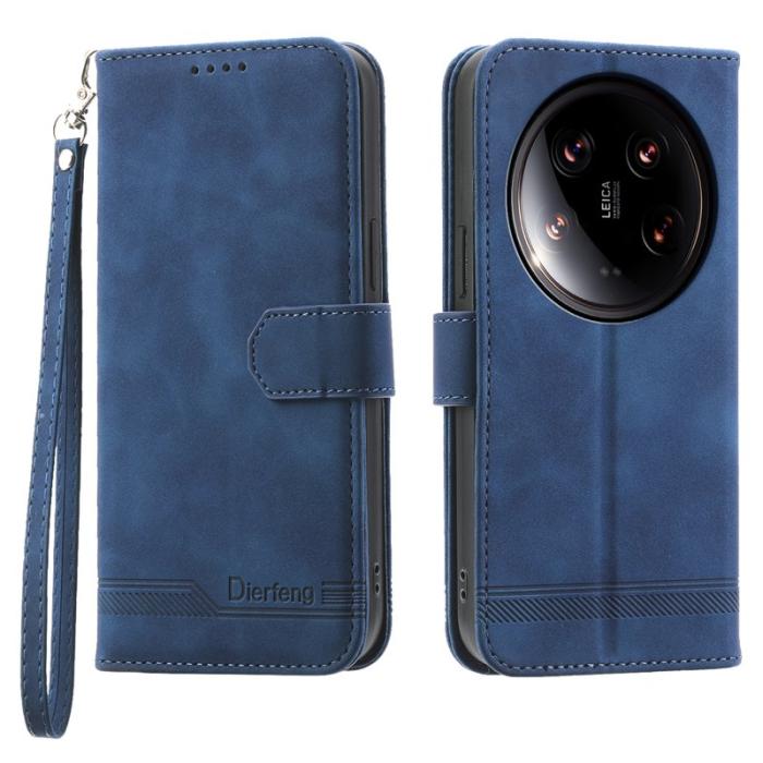 DIERFENG - DIERFENG DF-03 Wallet Fodral för Xiaomi 14 Ultra - Äkta läder - Blå