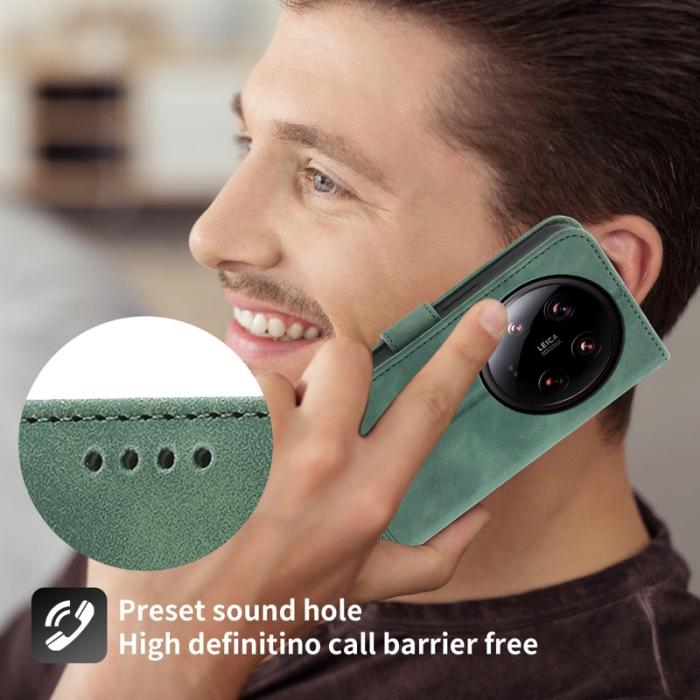 DIERFENG - DIERFENG DF-03 Wallet Fodral för Xiaomi 14 Ultra - Äkta läder - Grön