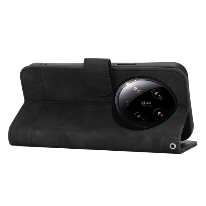 DIERFENG - DIERFENG DF-03 Wallet Fodral för Xiaomi 14 Ultra - Äkta läder - Svart
