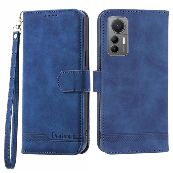 DIERFENG - DIERFENG DF-03 Xiaomi 12 Lite 5G Fodral Äkta läder - Blå
