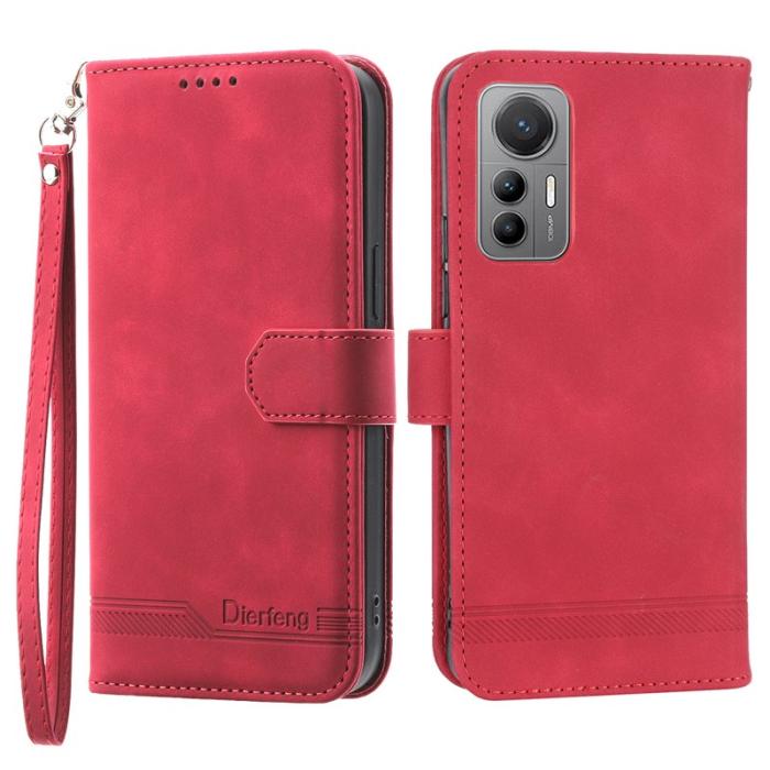 DIERFENG - DIERFENG DF-03 Xiaomi 12 Lite 5G Fodral Äkta läder - Röd