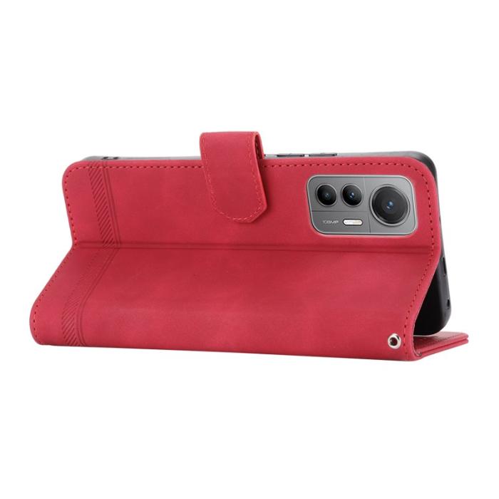 DIERFENG - DIERFENG DF-03 Xiaomi 12 Lite 5G Fodral Äkta läder - Röd