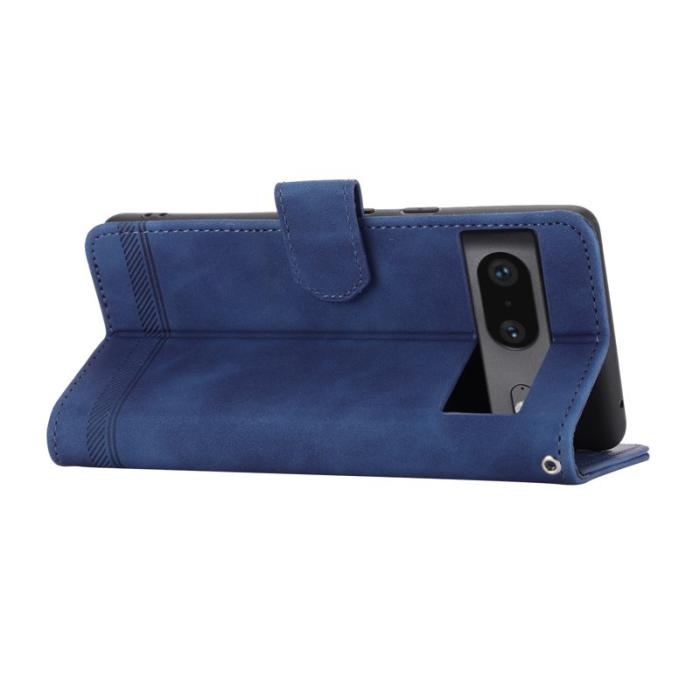 DIERFENG - DIERFENG Google Pixel 7 5G Fodral DF-03 Flip Äkta läder - Blå