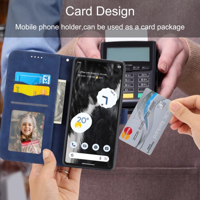 DIERFENG - DIERFENG Google Pixel 7 5G Fodral DF-03 Flip Äkta läder - Blå