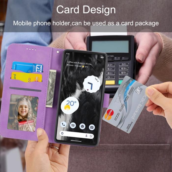 DIERFENG - DIERFENG Google Pixel 7 5G Fodral DF-03 Flip Äkta läder - Lila