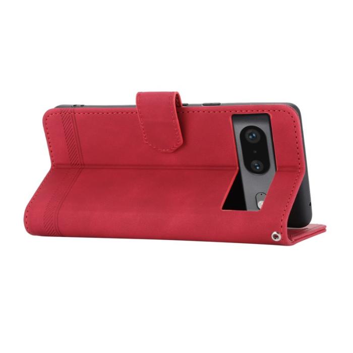 DIERFENG - DIERFENG Google Pixel 7 5G Fodral DF-03 Flip Äkta läder - Röd
