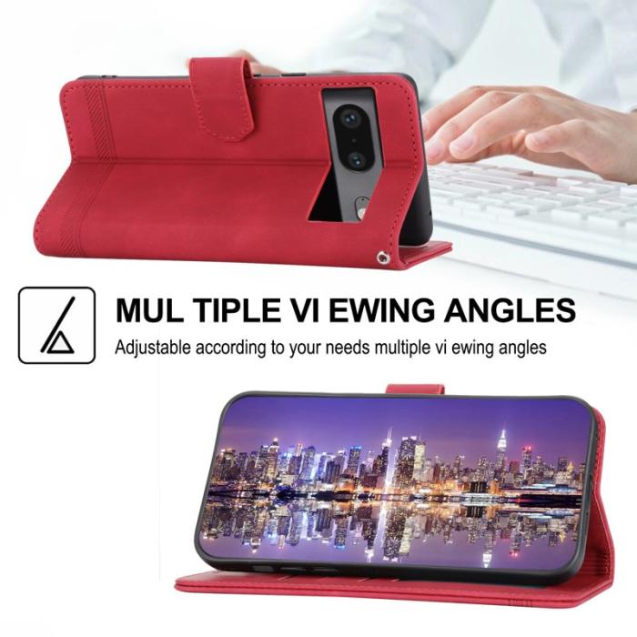 DIERFENG - DIERFENG Google Pixel 7 5G Fodral DF-03 Flip Äkta läder - Röd