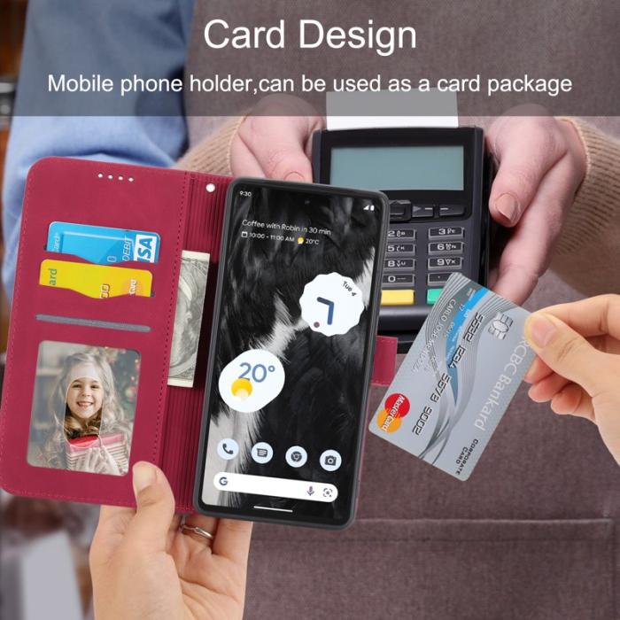 DIERFENG - DIERFENG Google Pixel 7 5G Fodral DF-03 Flip Äkta läder - Röd
