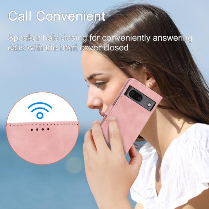 DIERFENG - DIERFENG Google Pixel 7 5G Fodral DF-03 Flip Äkta läder - Rosa