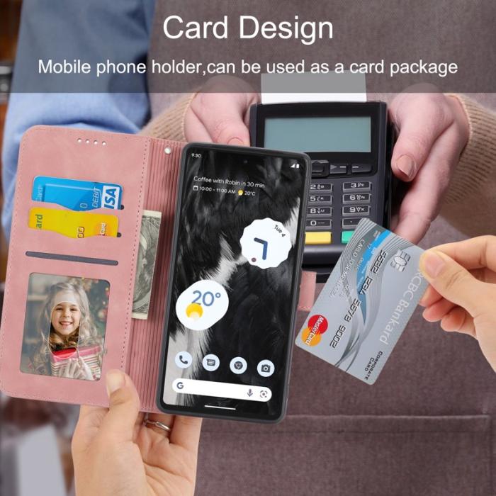 DIERFENG - DIERFENG Google Pixel 7 5G Fodral DF-03 Flip Äkta läder - Rosa