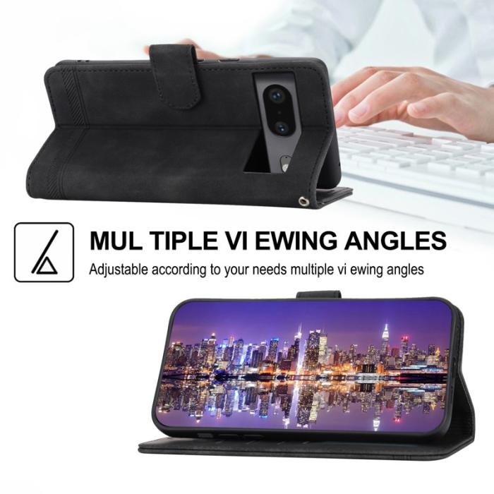DIERFENG - DIERFENG Google Pixel 7 5G Fodral DF-03 Flip Äkta läder - Svart