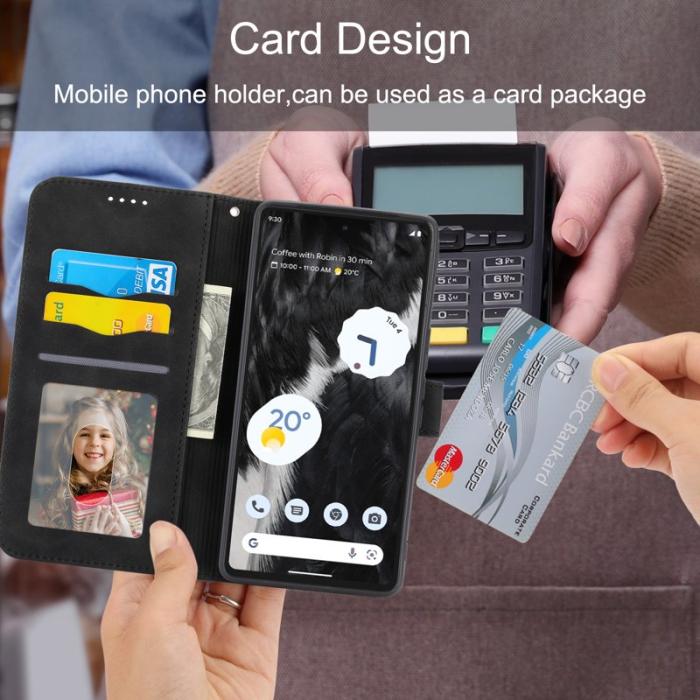 DIERFENG - DIERFENG Google Pixel 7 5G Fodral DF-03 Flip Äkta läder - Svart