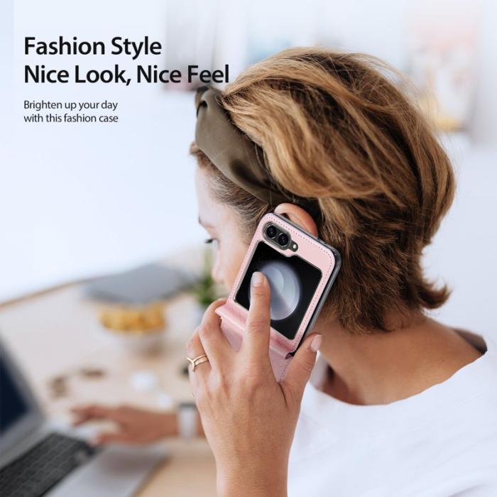 Dux Ducis - DUX DUCIS Bril Series Fodral för Samsung Galaxy Z Flip7 FE 5G - Läder+PC - Rosa