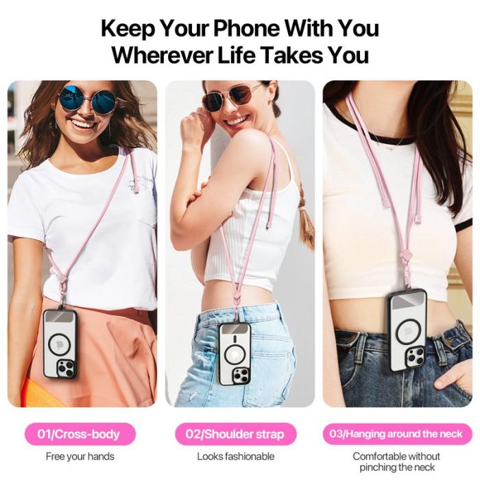 Dux Ducis - DUX DUCIS Garden Series Phone Lanyard - Justerbar - Äkta läder - Ljusrosa