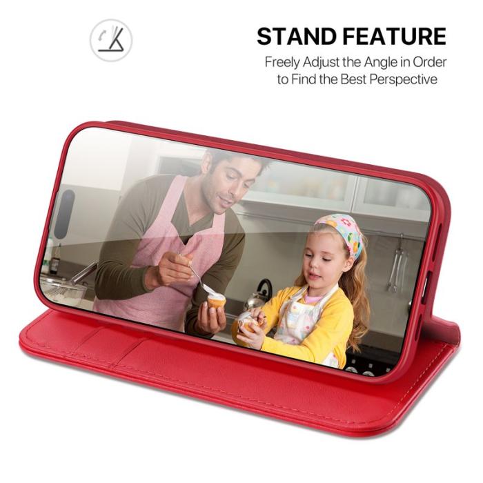 Dux Ducis - DUX DUCIS Hivo iPhone 17 Pro Plånboksfodral Äkta läder - Röd