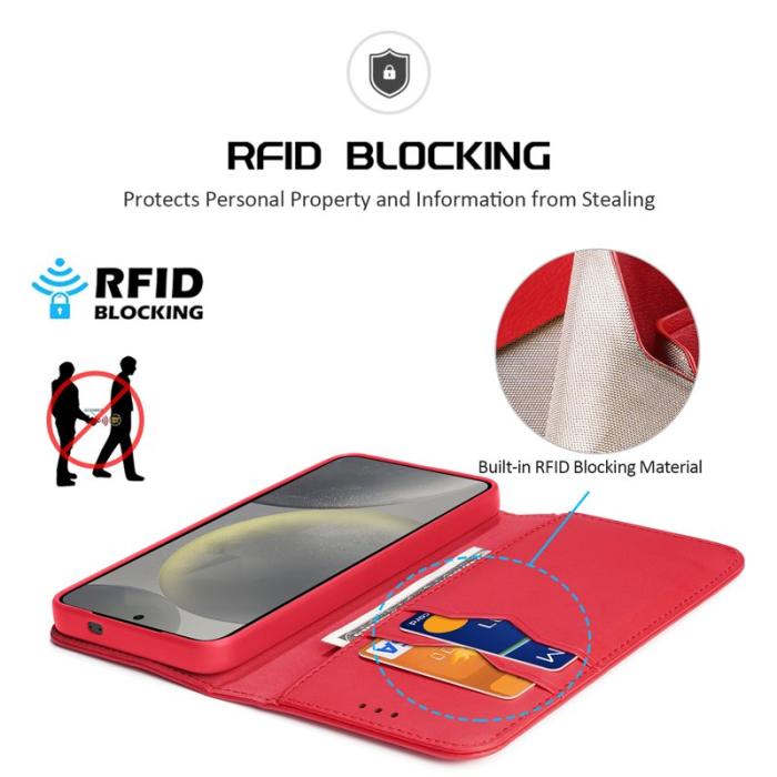 Dux Ducis - DUX DUCIS Hivo Samsung Galaxy S25 Plus Plånboksfodral Äkta läder - Röd