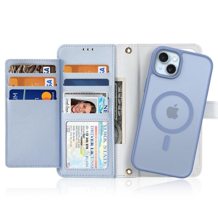 Dux Ducis - DUX DUCIS iPhone 15 Fodral Lawa Series Äkta läder - Ljusblå