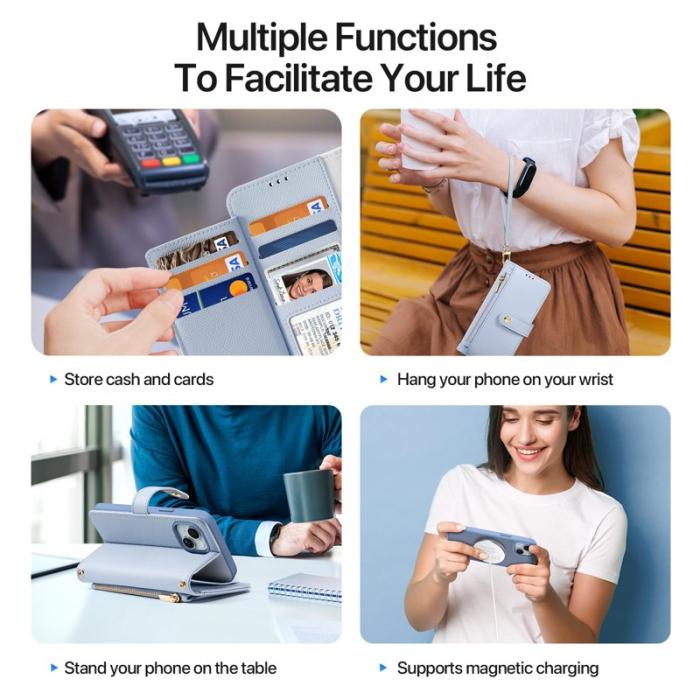 Dux Ducis - DUX DUCIS iPhone 15 Fodral Lawa Series Äkta läder - Ljusblå