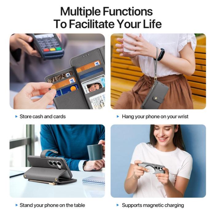 Dux Ducis - DUX DUCIS Äkta Läder Plånboksfodral för Samsung Galaxy S25 Edge - Grå