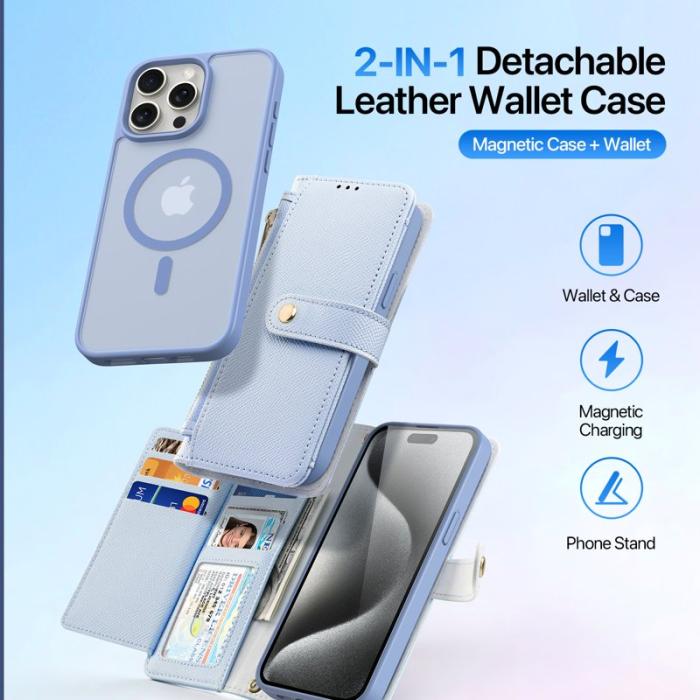 Dux Ducis - DUX DUCIS Lawa Series Fodral iPhone 15 Pro Max - Äkta läder - Ljusblå