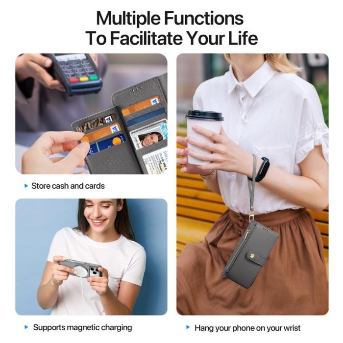 Dux Ducis - DUX DUCIS Lawa Series iPhone 17 Pro Plånboksfodral Äkta läder - Grå