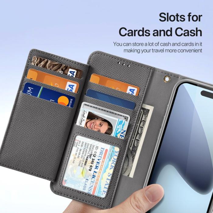 Dux Ducis - DUX DUCIS Lawa Series iPhone 17 Pro Plånboksfodral Äkta läder - Grå