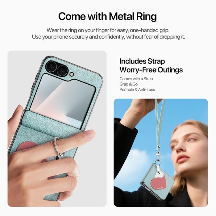 Dux Ducis - DUX DUCIS Luvy Fodral för Samsung Galaxy Z Flip6/7 FE PU Läder - Cyan Blue